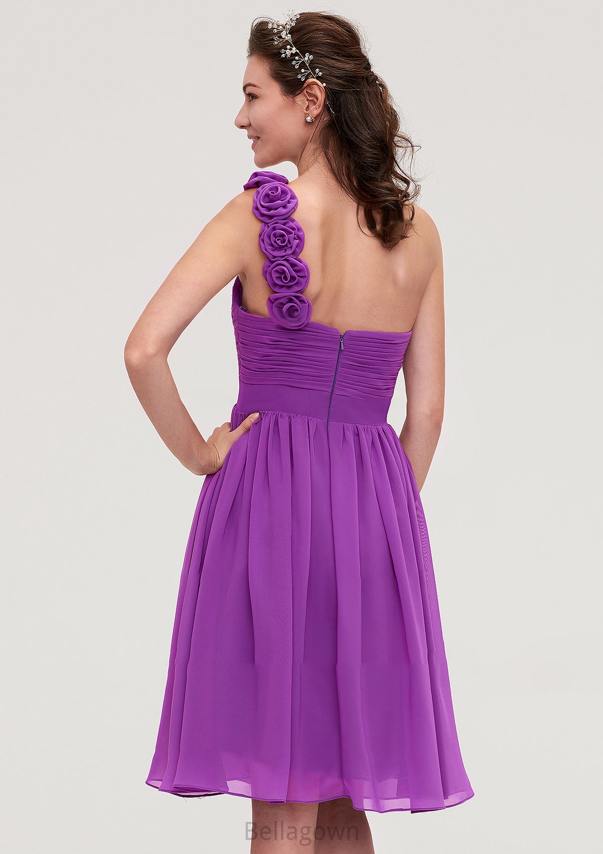 One-Shoulder Sleeveless Knee-Length Chiffon A-line/Princess Bridesmaid Dresseses With Pleated Flowers Sierra DNP0025441