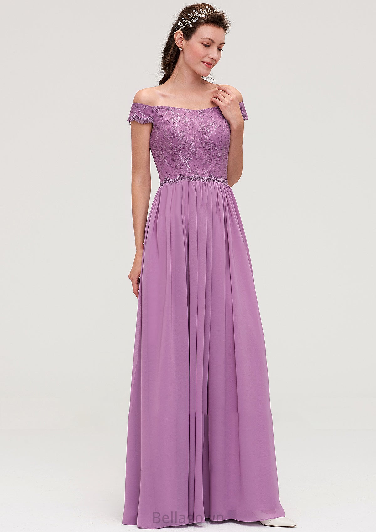 Sleeveless Off-the-Shoulder Long/Floor-Length Chiffon A-line/Princess Bridesmaid Dresseses With Appliqued Nyasia DNP0025442