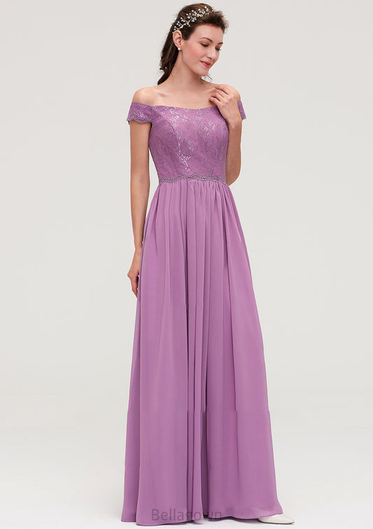 Sleeveless Off-the-Shoulder Long/Floor-Length Chiffon A-line/Princess Bridesmaid Dresseses With Appliqued Nyasia DNP0025442