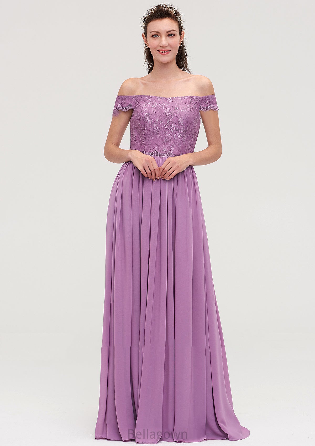 Sleeveless Off-the-Shoulder Long/Floor-Length Chiffon A-line/Princess Bridesmaid Dresseses With Appliqued Nyasia DNP0025442