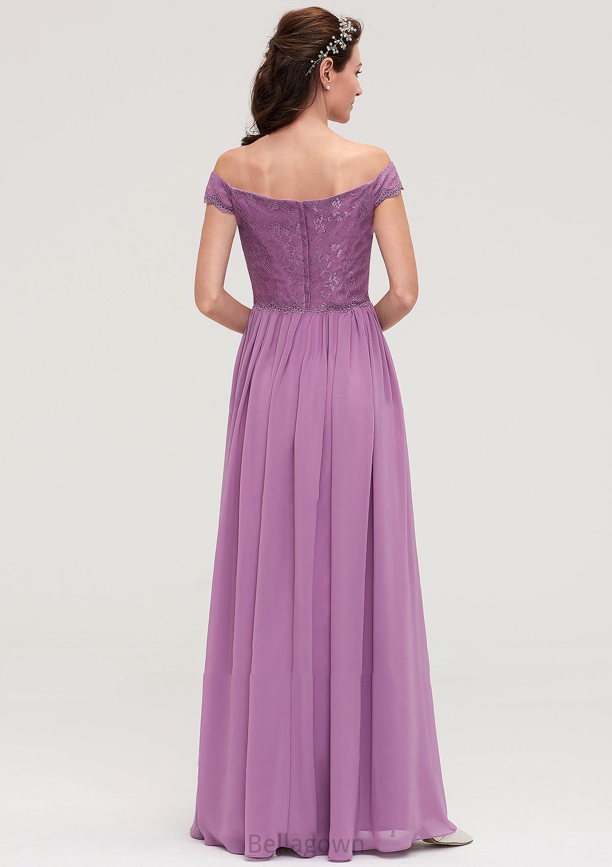 Sleeveless Off-the-Shoulder Long/Floor-Length Chiffon A-line/Princess Bridesmaid Dresseses With Appliqued Nyasia DNP0025442