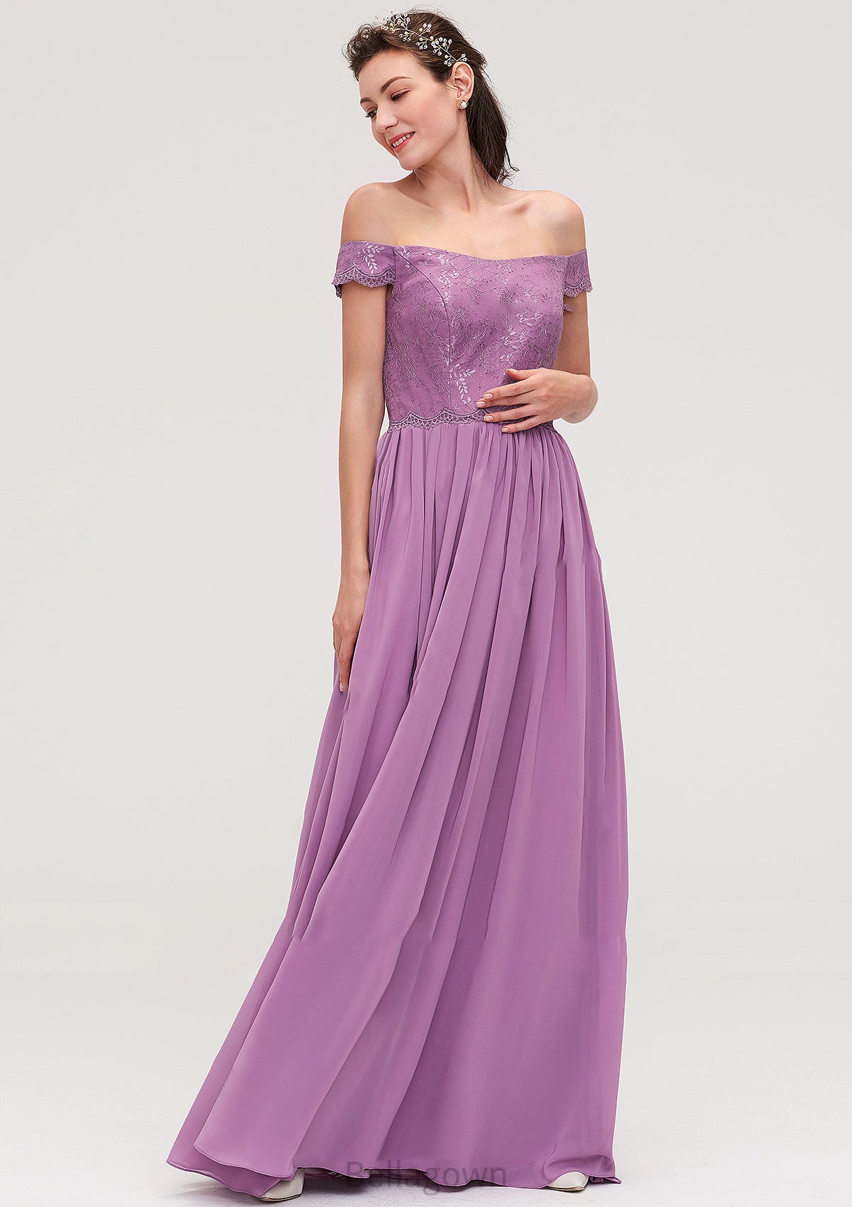 Sleeveless Off-the-Shoulder Long/Floor-Length Chiffon A-line/Princess Bridesmaid Dresseses With Appliqued Nyasia DNP0025442