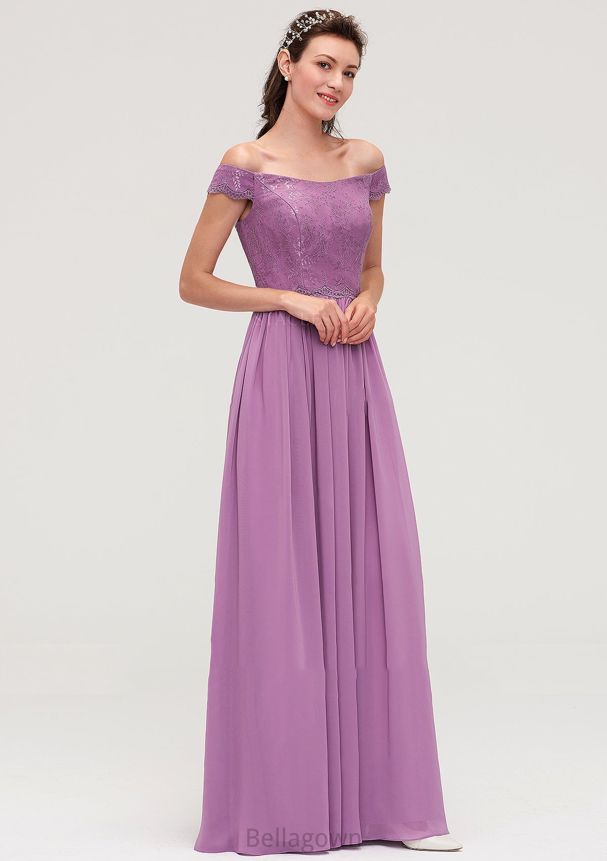 Sleeveless Off-the-Shoulder Long/Floor-Length Chiffon A-line/Princess Bridesmaid Dresseses With Appliqued Nyasia DNP0025442