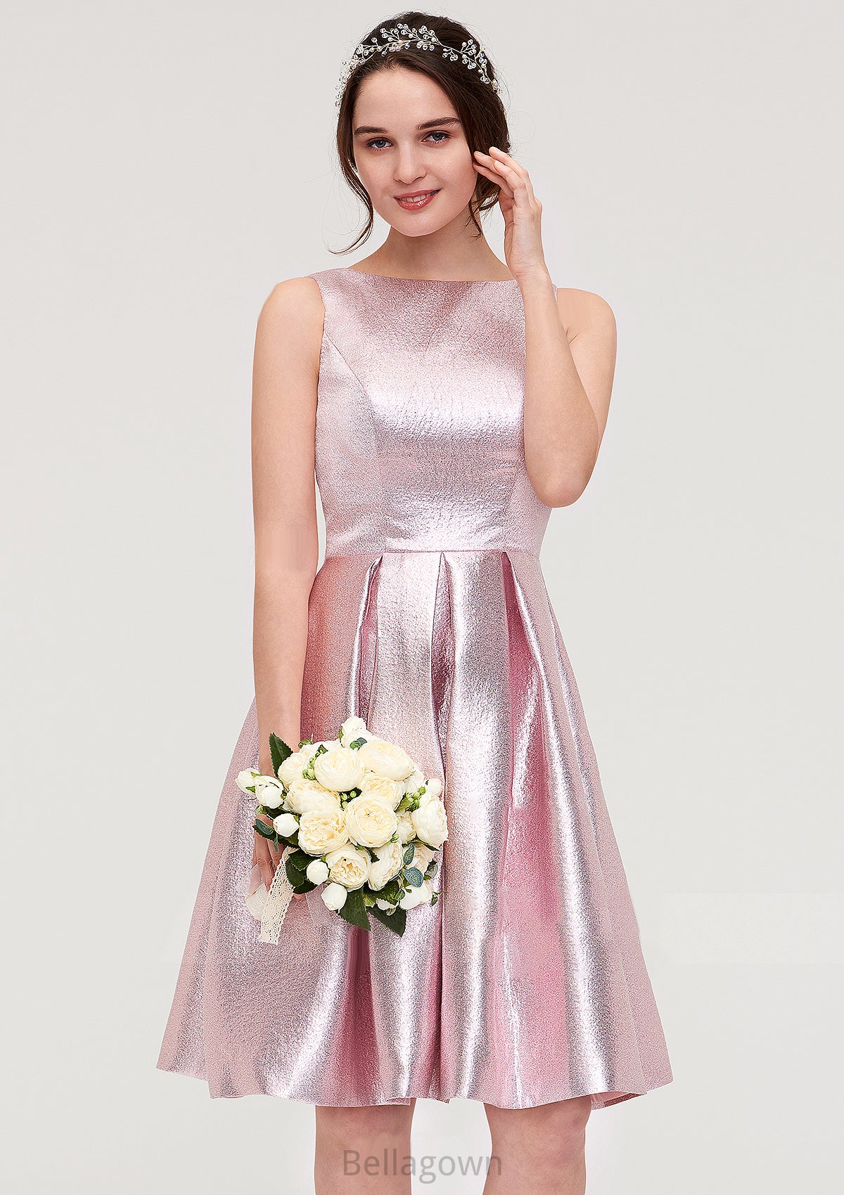 Bateau Sleeveless Taffeta Knee-Length A-line/Princess Bridesmaid Dresses With Ruffles  -   Amirah DNP0025444