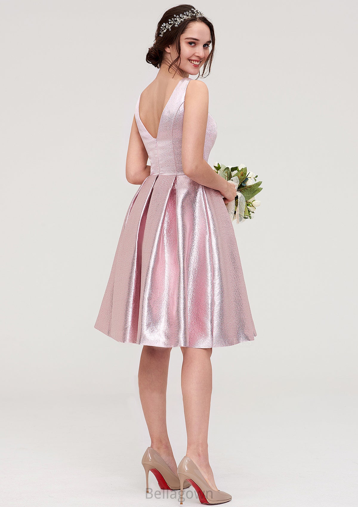 Bateau Sleeveless Taffeta Knee-Length A-line/Princess Bridesmaid Dresses With Ruffles  -   Amirah DNP0025444