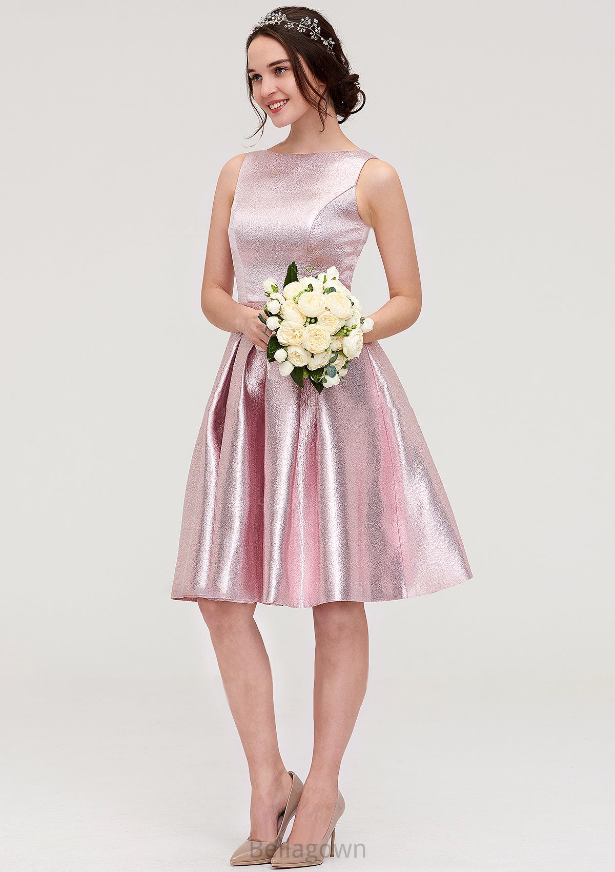 Bateau Sleeveless Taffeta Knee-Length A-line/Princess Bridesmaid Dresses With Ruffles  -   Amirah DNP0025444