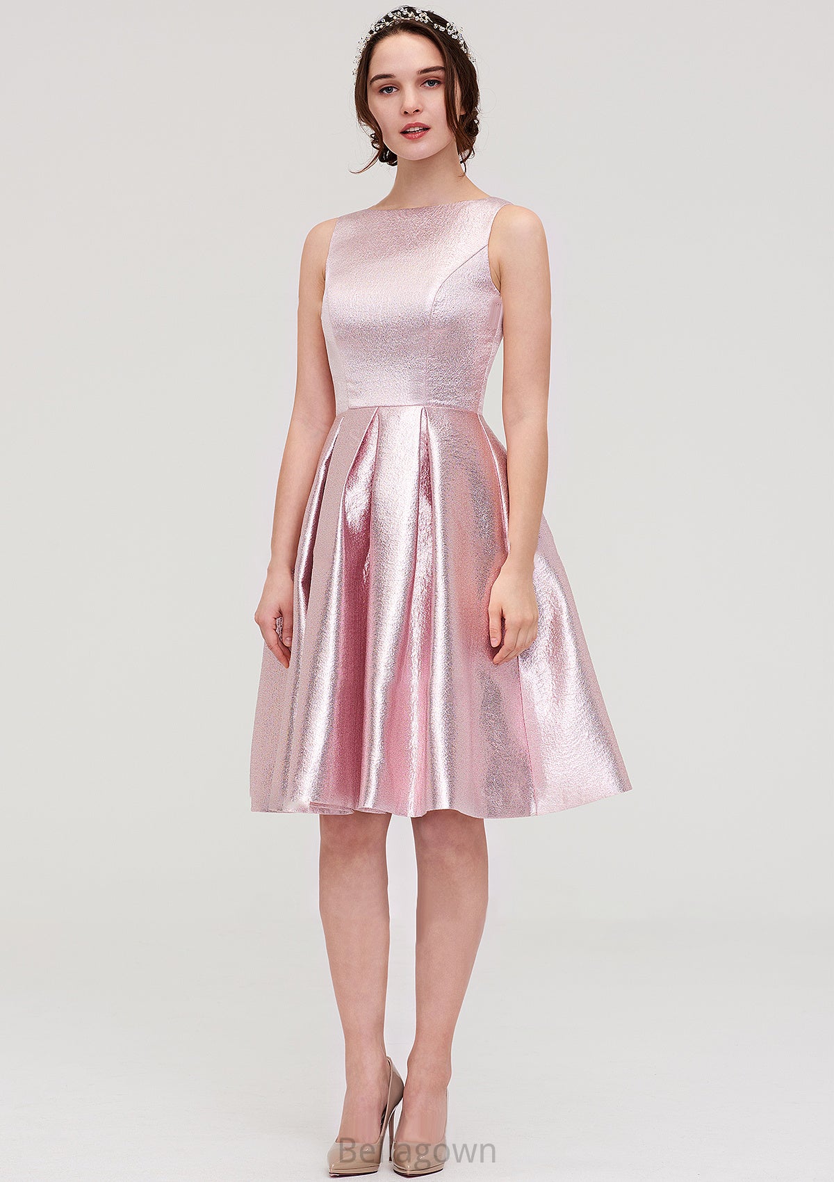 Bateau Sleeveless Taffeta Knee-Length A-line/Princess Bridesmaid Dresses With Ruffles  -   Amirah DNP0025444