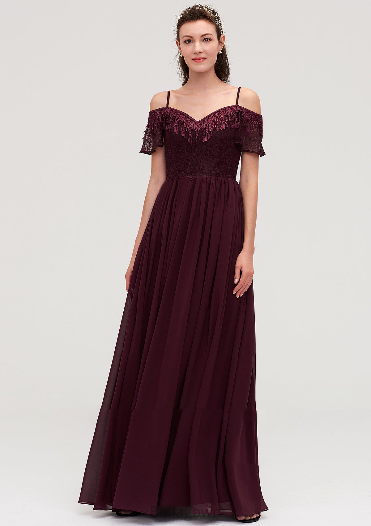 Off-the-Shoulder Sleeveless Chiffon A-line/Princess Long/Floor-Length Bridesmaid Dresseses With Lace Lillianna DNP0025449