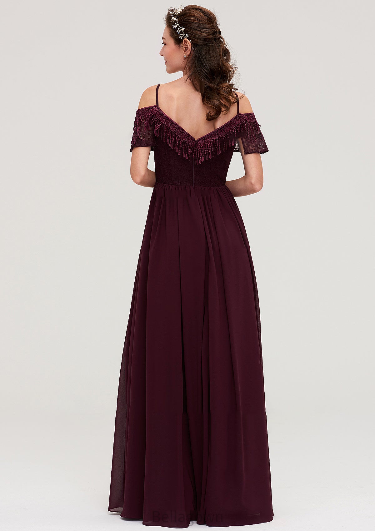 Off-the-Shoulder Sleeveless Chiffon A-line/Princess Long/Floor-Length Bridesmaid Dresseses With Lace Lillianna DNP0025449