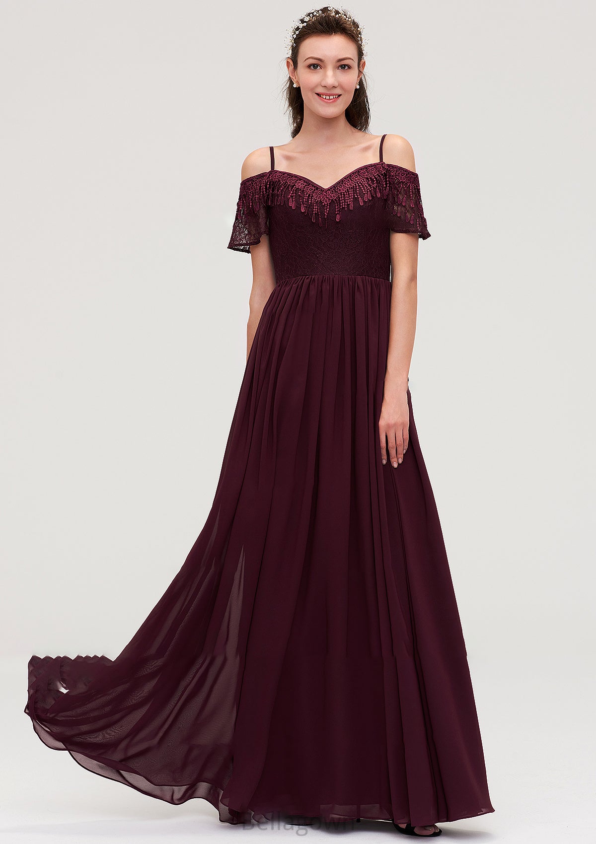 Off-the-Shoulder Sleeveless Chiffon A-line/Princess Long/Floor-Length Bridesmaid Dresseses With Lace Lillianna DNP0025449