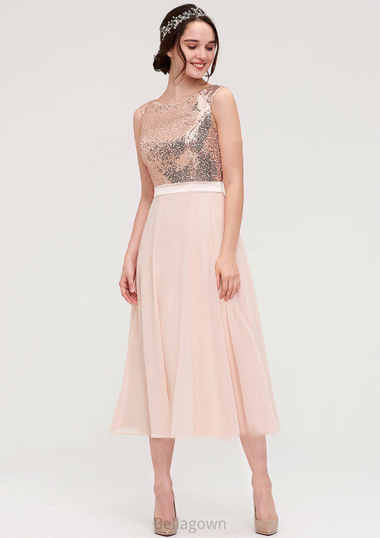 Sleeveless Bateau Chiffon A-line/Princess Bridesmaid Dresses With Sashes Sequins Gabriela DNP0025454