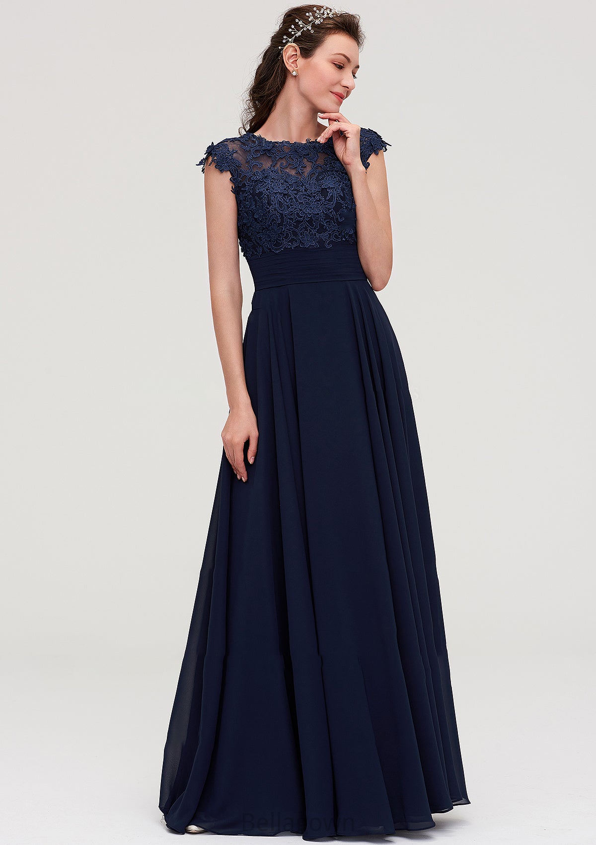 Sleeveless Chiffon A-line/Princess Long/Floor-Length Bridesmaid Dresseses With Appliqued Saniyah DNP0025455