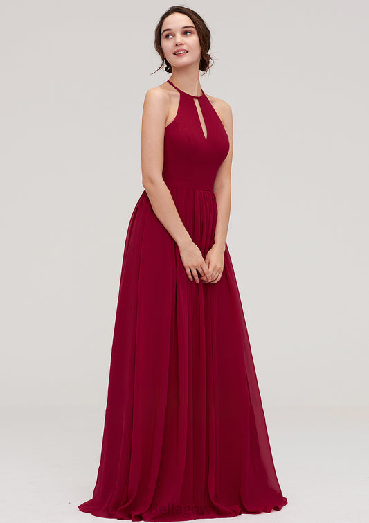 Scoop Neck Sleeveless A-line/Princess Long/Floor-Length Chiffon Bridesmaid Dresseses With Pleated Glenda DNP0025456