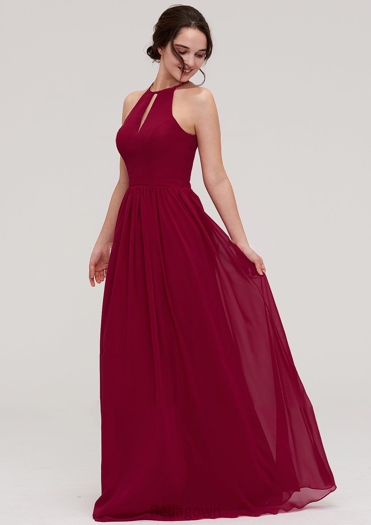 Scoop Neck Sleeveless A-line/Princess Long/Floor-Length Chiffon Bridesmaid Dresseses With Pleated Glenda DNP0025456