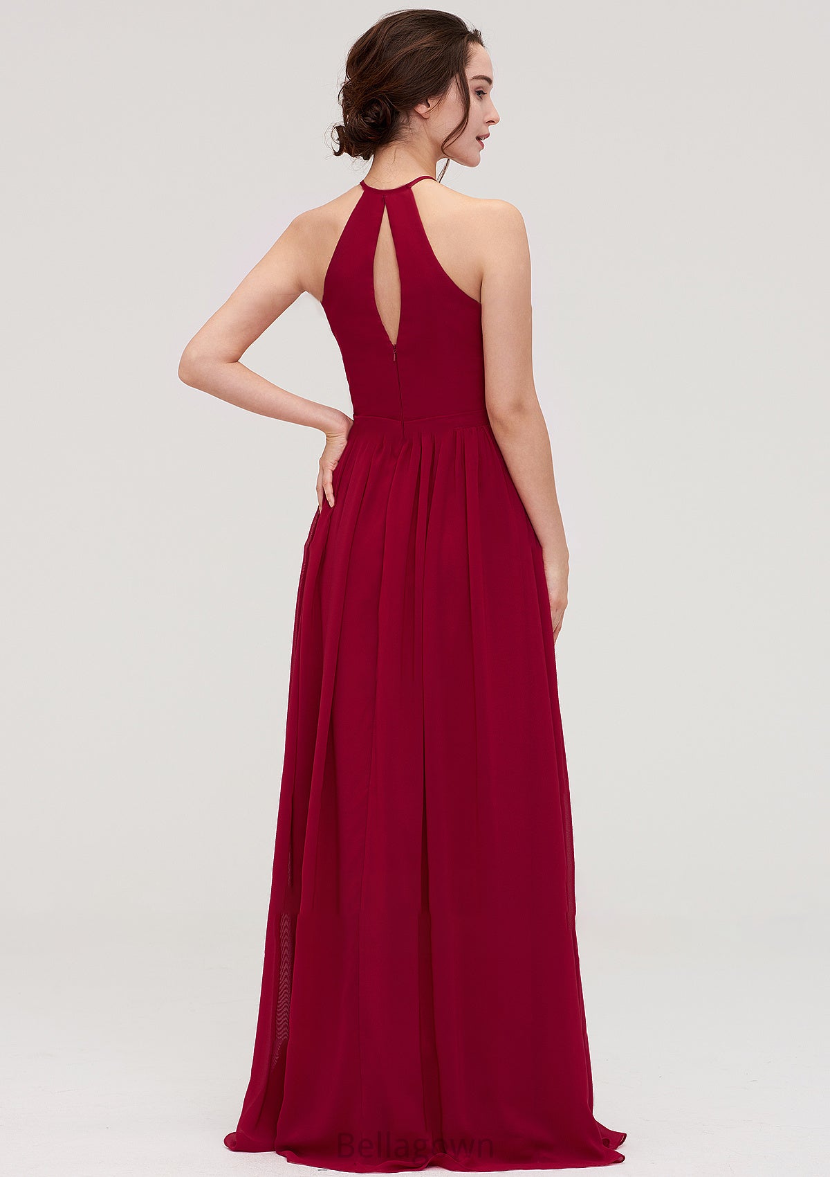 Scoop Neck Sleeveless A-line/Princess Long/Floor-Length Chiffon Bridesmaid Dresseses With Pleated Glenda DNP0025456