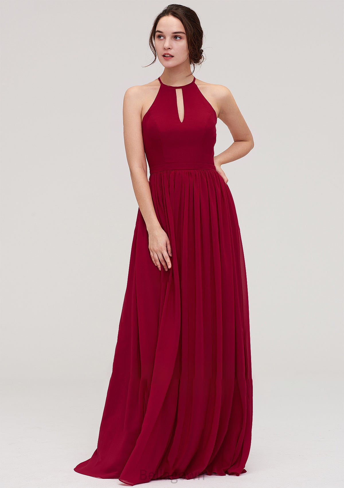 Scoop Neck Sleeveless A-line/Princess Long/Floor-Length Chiffon Bridesmaid Dresseses With Pleated Glenda DNP0025456