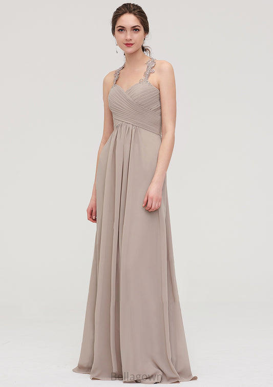 Sleeveless Sweetheart Long/Floor-Length Chiffon A-line/Princess Bridesmaid Dresses With Pleated Lace Eve DNP0025457