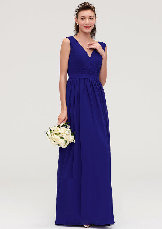 Sleeveless V Neck Chiffon A-line/Princess Long/Floor-Length Bridesmaid Dresseses With Pleated Maeve DNP0025459