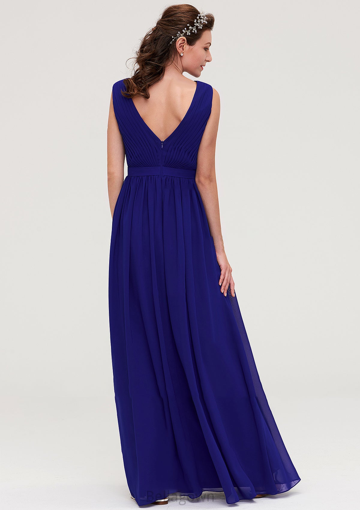 Sleeveless V Neck Chiffon A-line/Princess Long/Floor-Length Bridesmaid Dresseses With Pleated Maeve DNP0025459