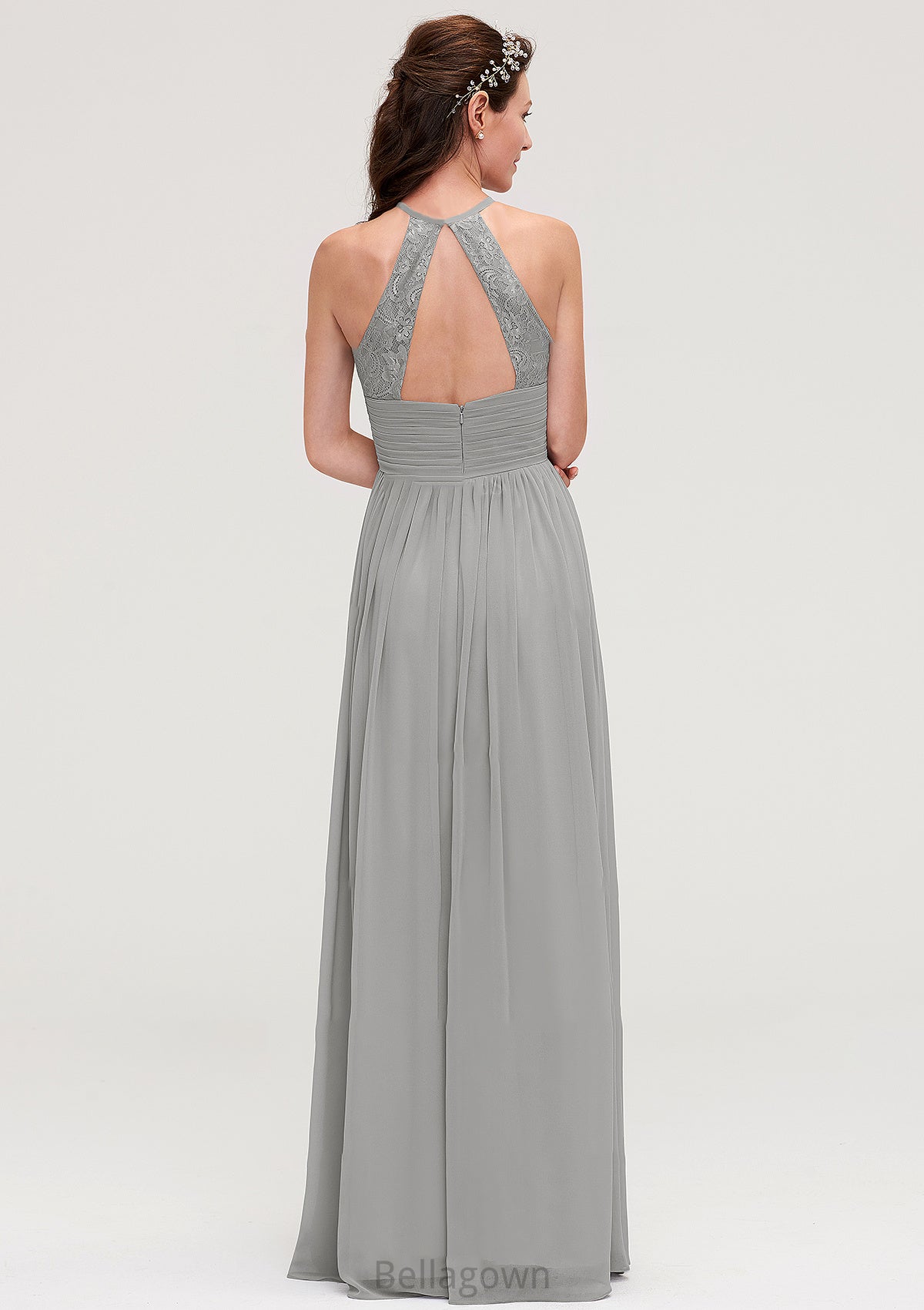 Sleeveless Scoop Neck Chiffon A-line/Princess Long/Floor-Length Bridesmaid Dresseses With Pleated Lace Janelle DNP0025460