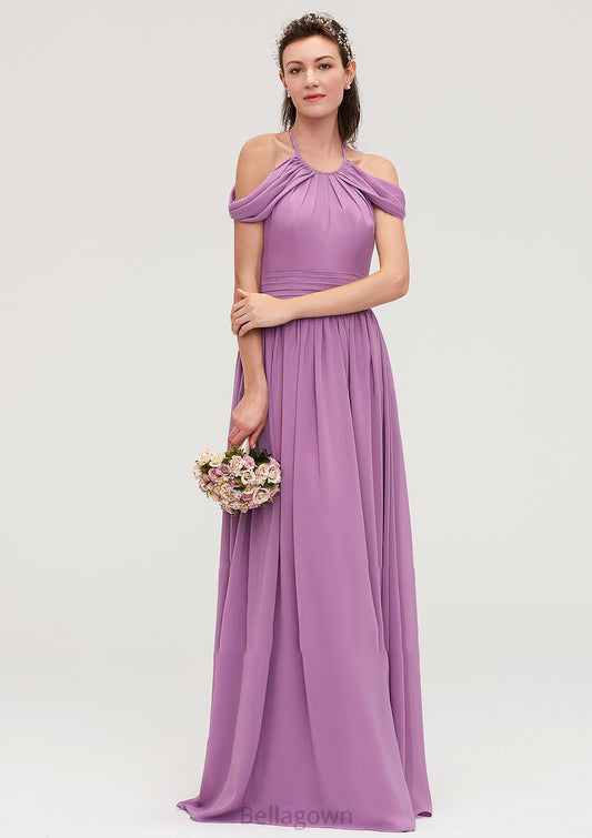 Scoop Neck Sleeveless Chiffon A-line/Princess Long/Floor-Length Bridesmaid Dresseses With Pleated Shyla DNP0025461