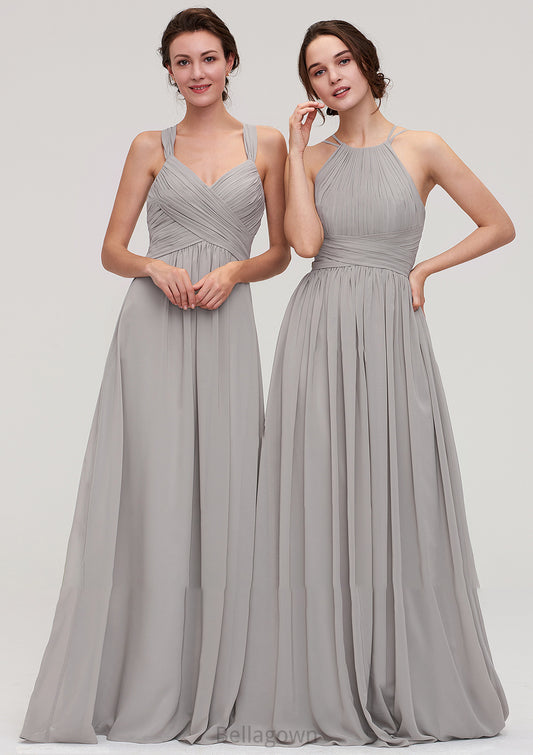 Halter Sleeveless A-line/Princess Long/Floor-Length Chiffon Bridesmaid Dresses With Pleated Whitney DNP0025462