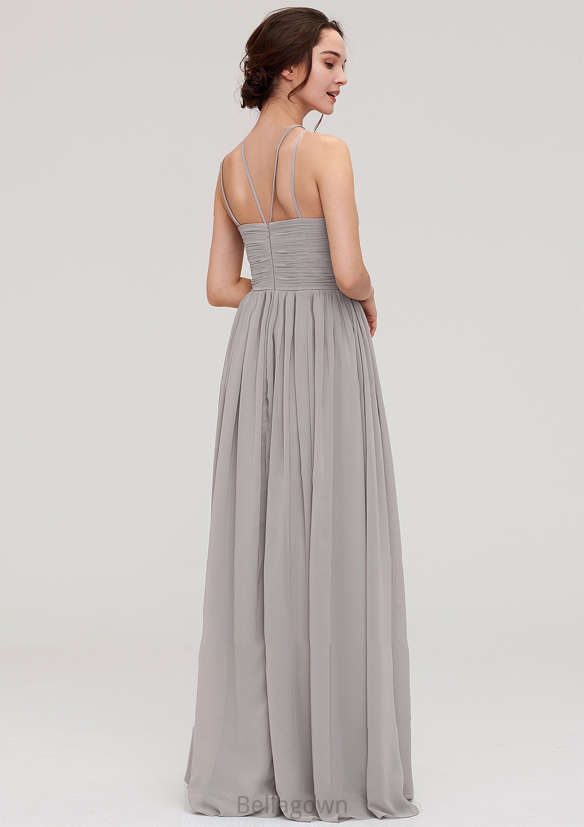 Halter Sleeveless A-line/Princess Long/Floor-Length Chiffon Bridesmaid Dresses With Pleated Whitney DNP0025462