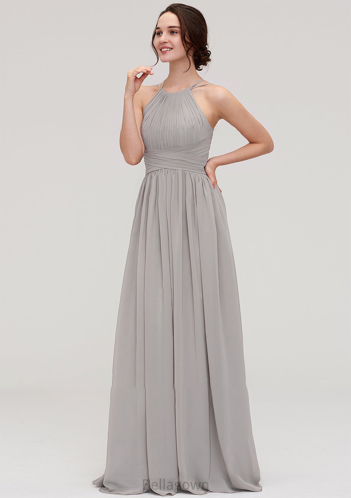 Halter Sleeveless A-line/Princess Long/Floor-Length Chiffon Bridesmaid Dresses With Pleated Whitney DNP0025462