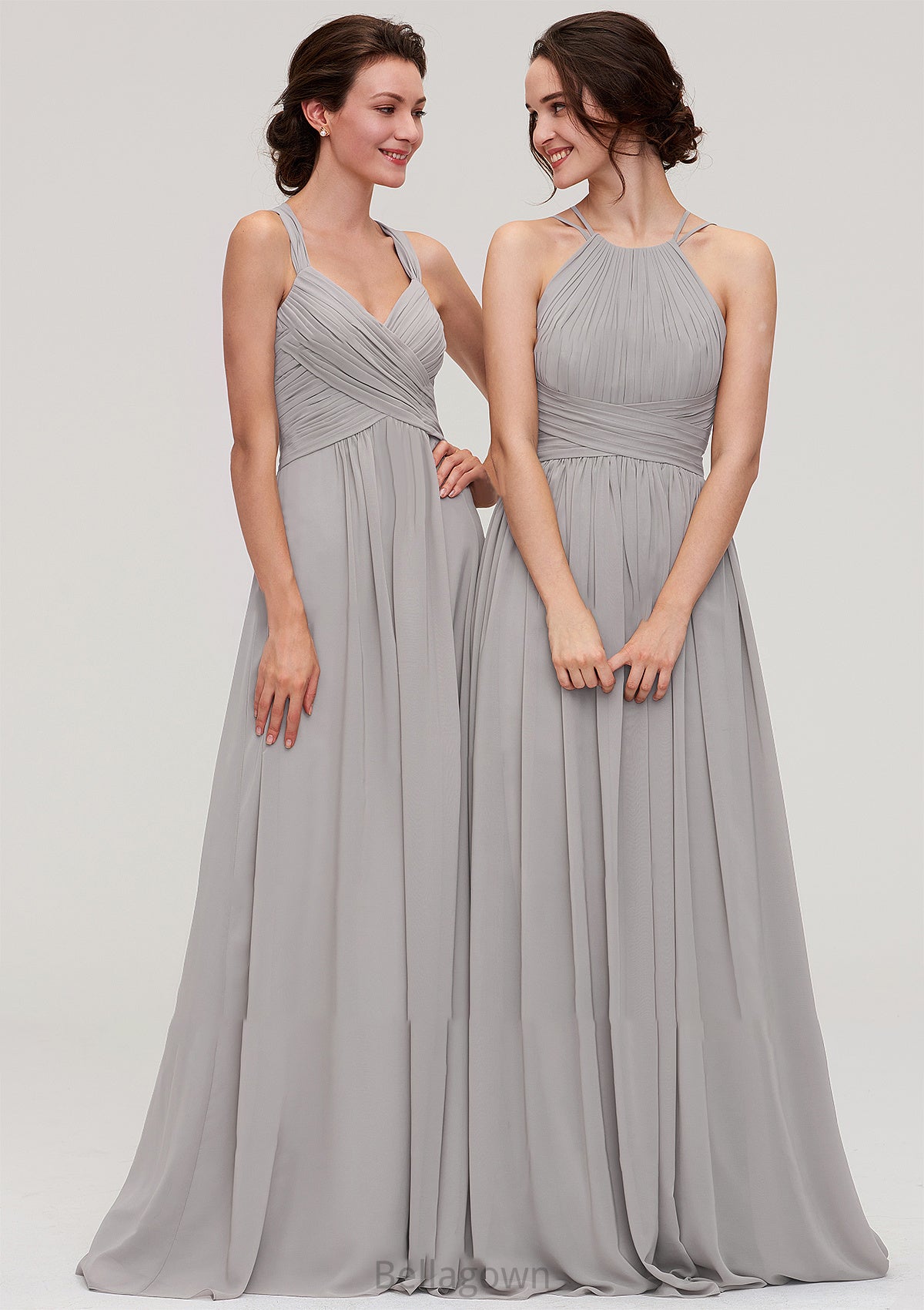 Halter Sleeveless A-line/Princess Long/Floor-Length Chiffon Bridesmaid Dresses With Pleated Whitney DNP0025462