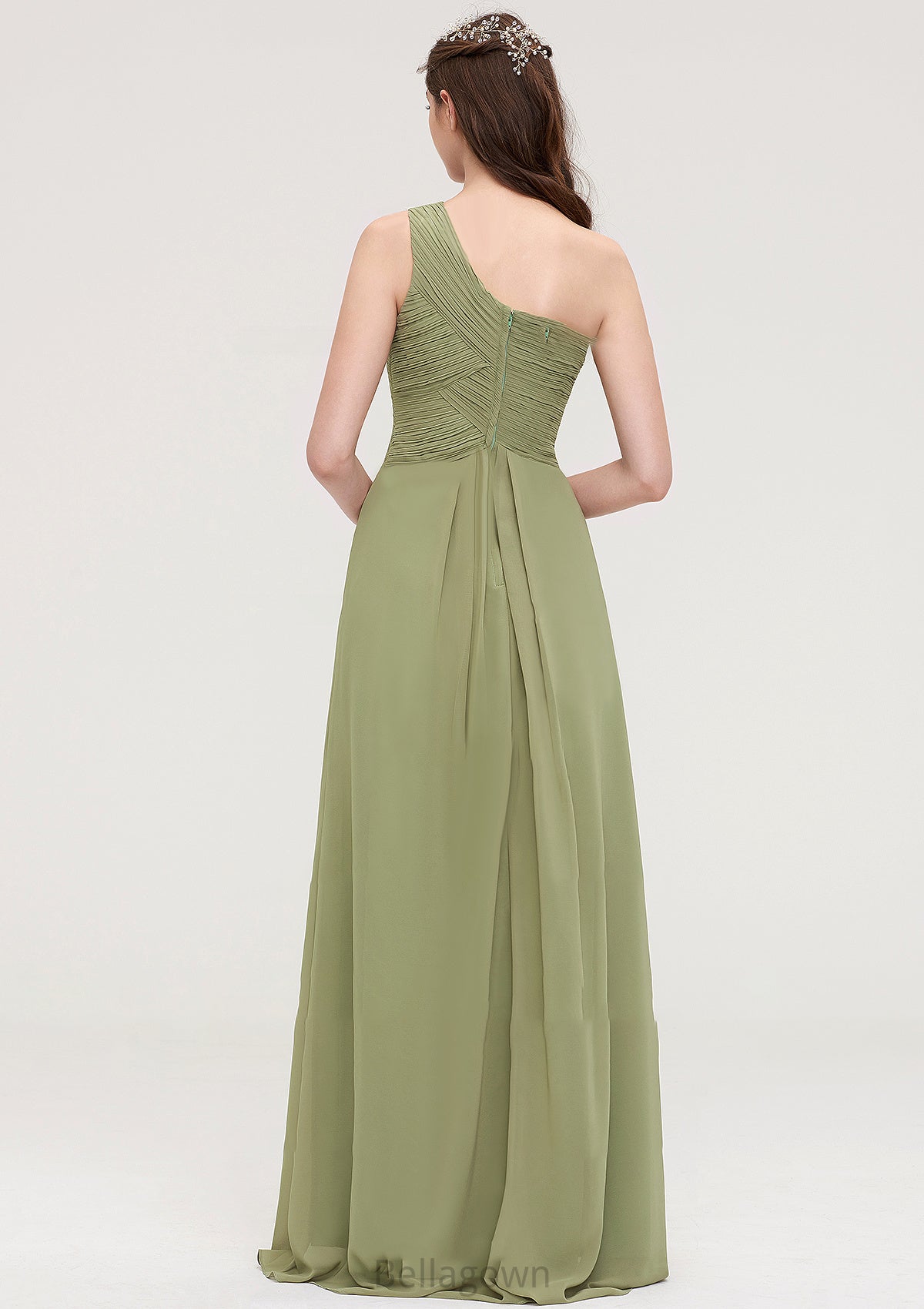 Sleeveless One-Shoulder Long/Floor-Length Chiffon A-line/Princess Bridesmaid Dresses With Pleated Everleigh DNP0025463