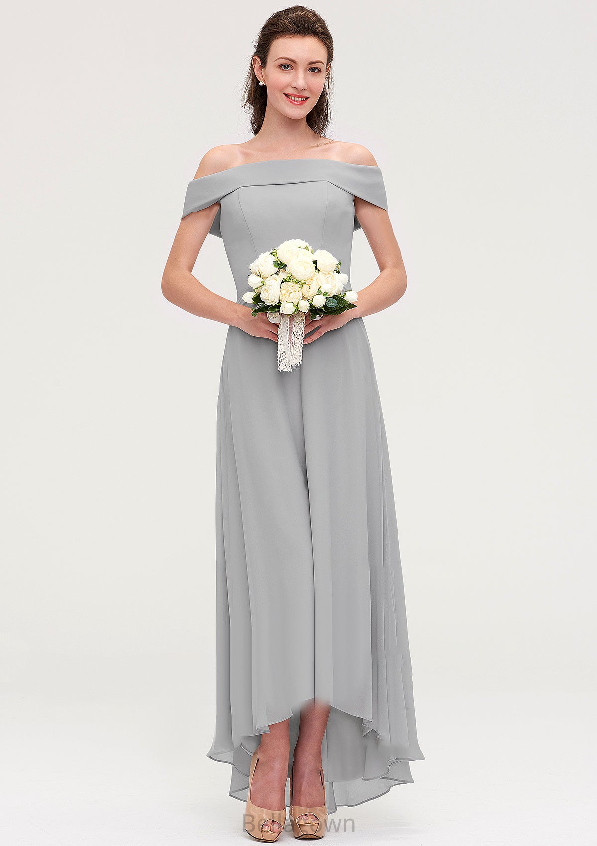 Off-the-Shoulder Sleeveless Asymmetrical Chiffon A-line/Princess Bridesmaid Dresseses Nevaeh DNP0025465