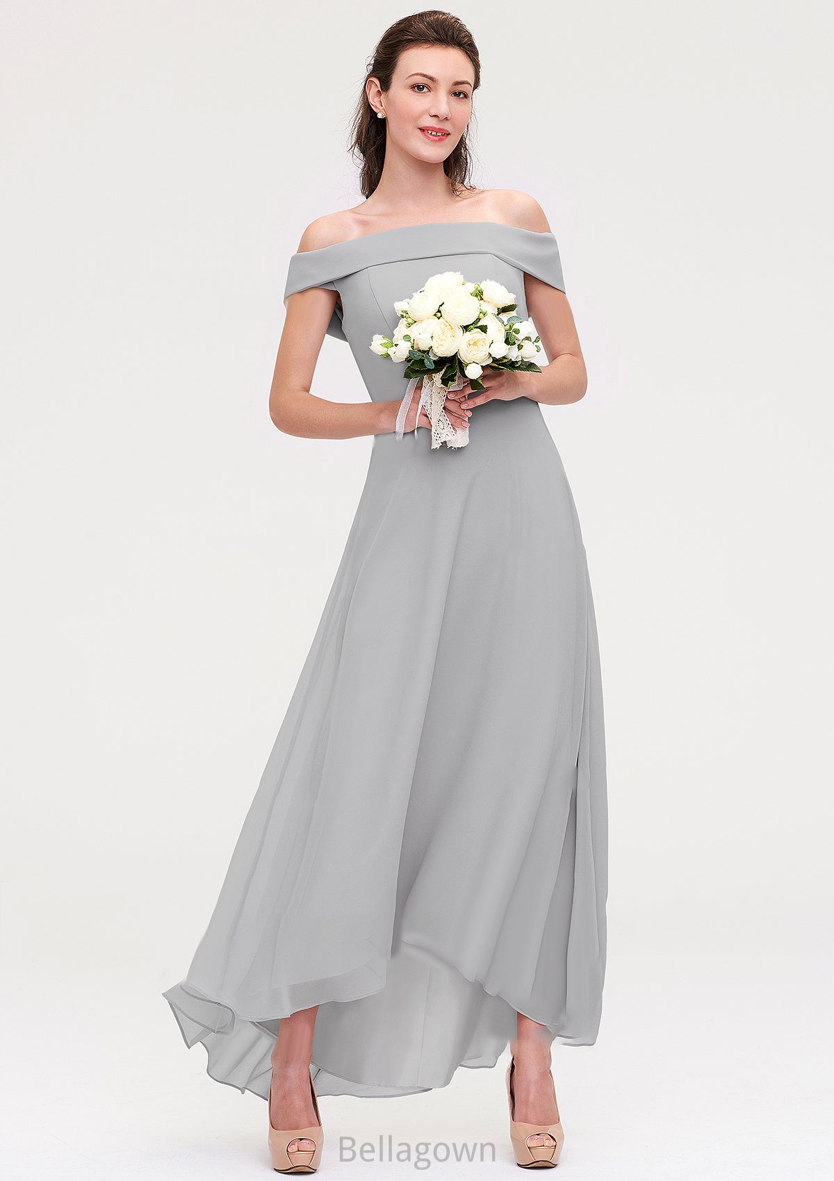 Off-the-Shoulder Sleeveless Asymmetrical Chiffon A-line/Princess Bridesmaid Dresseses Nevaeh DNP0025465