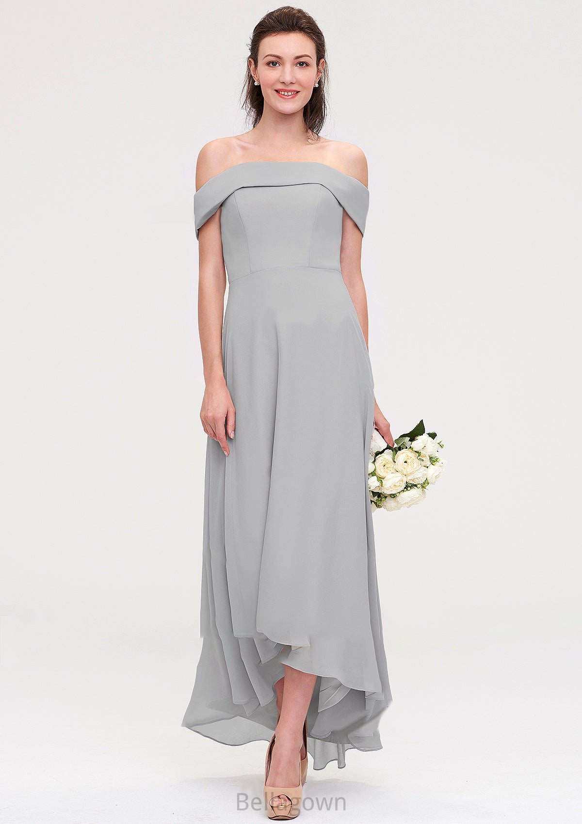 Off-the-Shoulder Sleeveless Asymmetrical Chiffon A-line/Princess Bridesmaid Dresseses Nevaeh DNP0025465