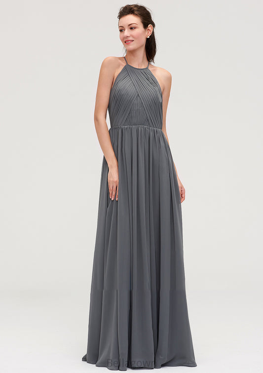 Sleeveless Halter Chiffon A-line/Princess Long/Floor-Length Bridesmaid Dresseses With Pleated Cailyn DNP0025466