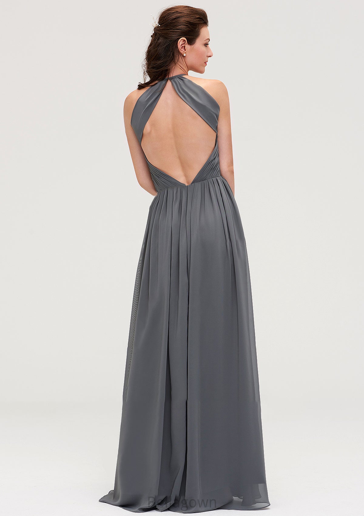 Sleeveless Halter Chiffon A-line/Princess Long/Floor-Length Bridesmaid Dresseses With Pleated Cailyn DNP0025466