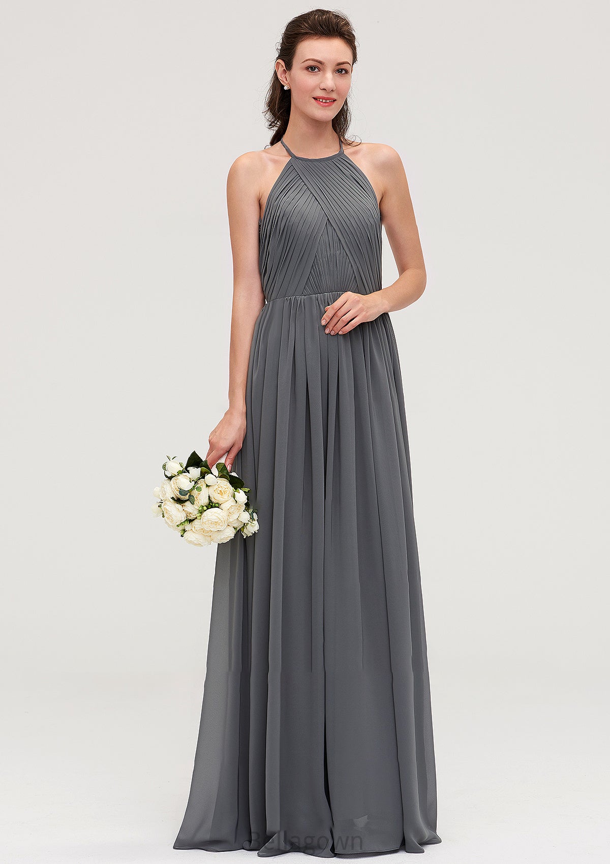 Sleeveless Halter Chiffon A-line/Princess Long/Floor-Length Bridesmaid Dresseses With Pleated Cailyn DNP0025466