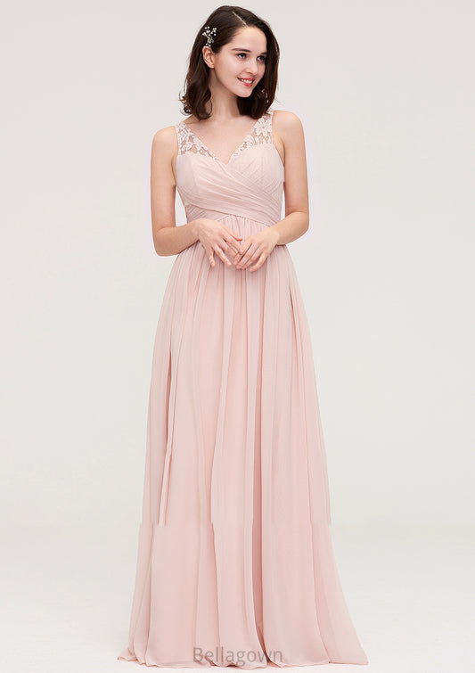 Sleeveless V Neck Long/Floor-Length Chiffon A-line/Princess Bridesmaid Dresses With Pleated Appliqued Maryjane DNP0025467