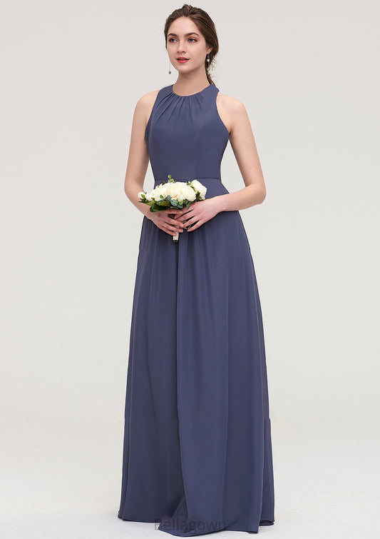 Sleeveless Scoop Neck ong/Floor-Length Chiffon A-line/Princess LStormy Bridesmaid Dresses With Pleated June DNP0025470