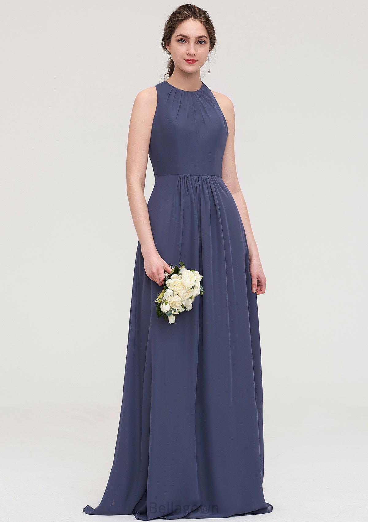 Sleeveless Scoop Neck ong/Floor-Length Chiffon A-line/Princess LStormy Bridesmaid Dresses With Pleated June DNP0025470