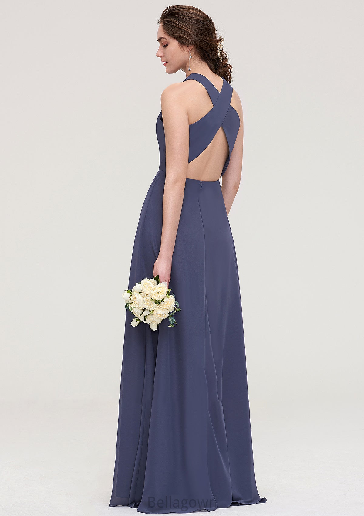 Sleeveless Scoop Neck ong/Floor-Length Chiffon A-line/Princess LStormy Bridesmaid Dresses With Pleated June DNP0025470