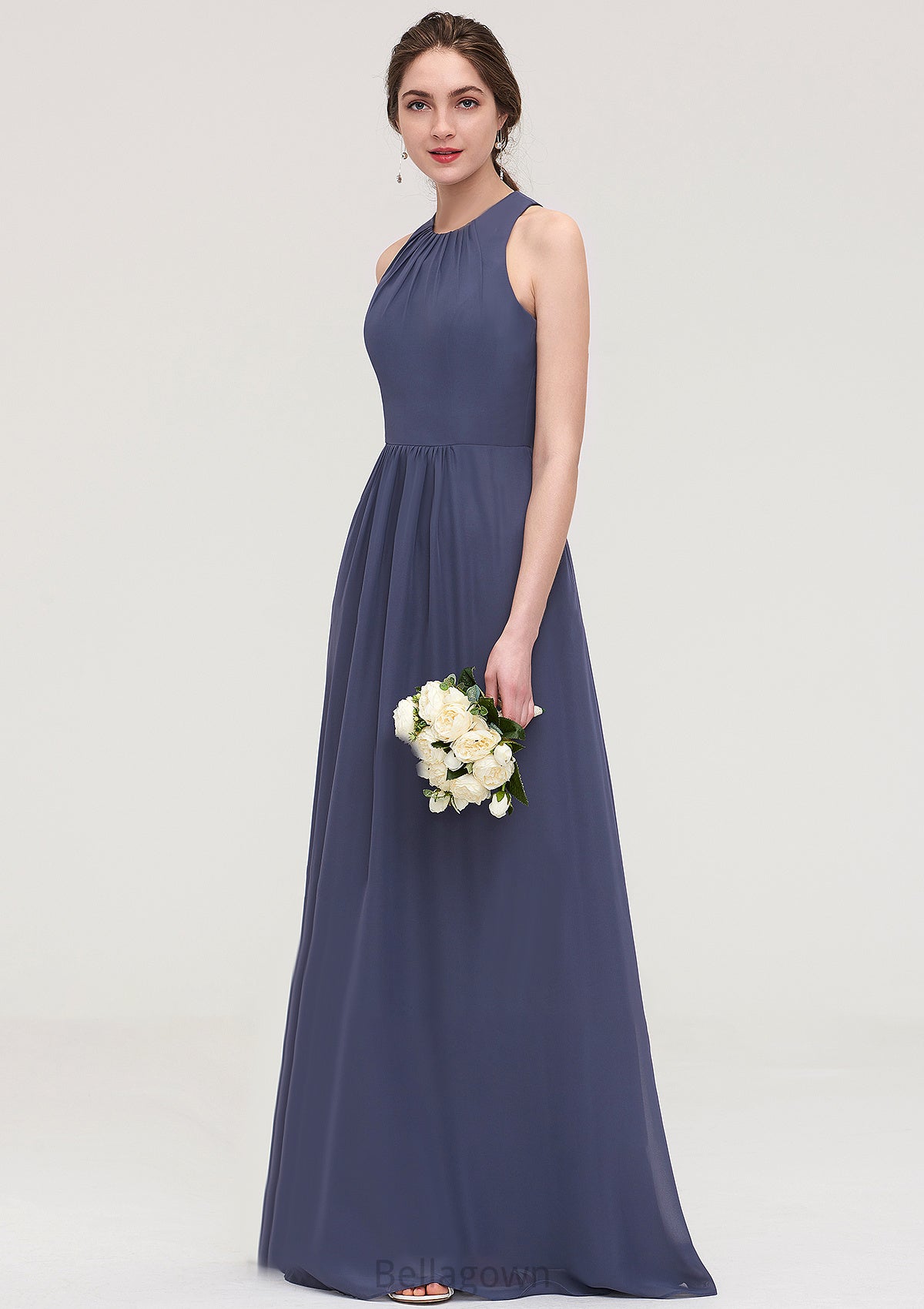 Sleeveless Scoop Neck ong/Floor-Length Chiffon A-line/Princess LStormy Bridesmaid Dresses With Pleated June DNP0025470