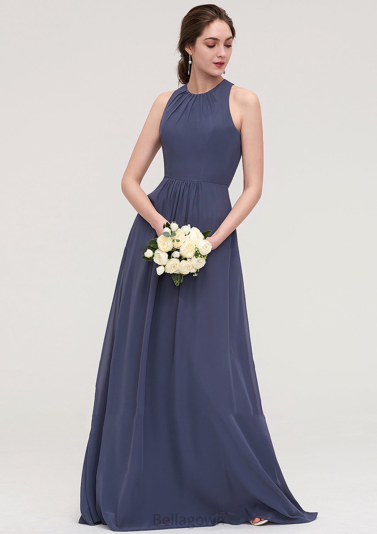 Sleeveless Scoop Neck ong/Floor-Length Chiffon A-line/Princess LStormy Bridesmaid Dresses With Pleated June DNP0025470