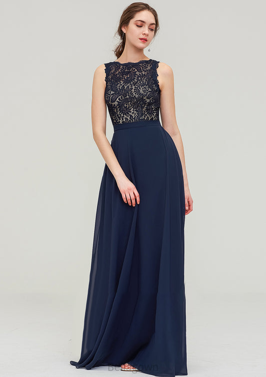 Sleeveless Bateau Long/Floor-Length  Chiffon A-line/Princess Bridesmaid Dresses With Sashes Lace Winnie DNP0025471