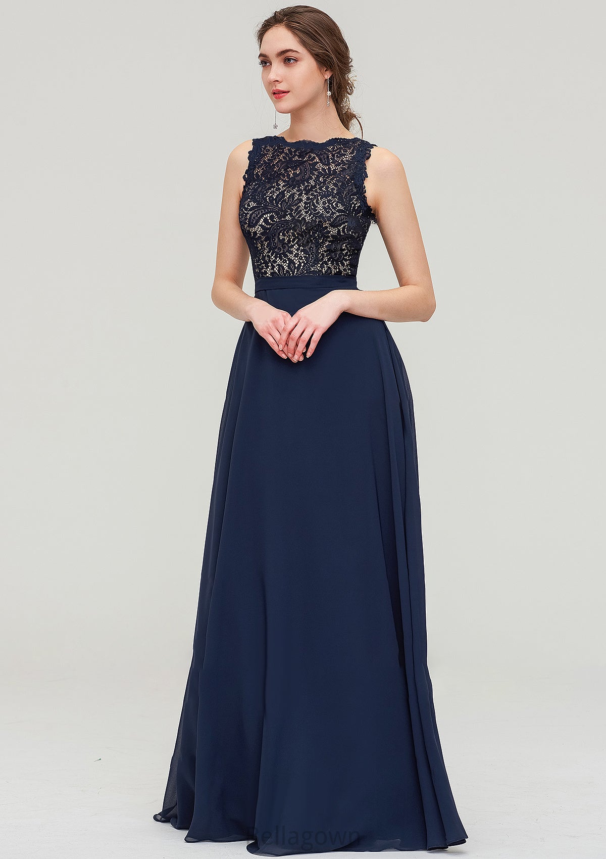 Sleeveless Bateau Long/Floor-Length  Chiffon A-line/Princess Bridesmaid Dresses With Sashes Lace Winnie DNP0025471