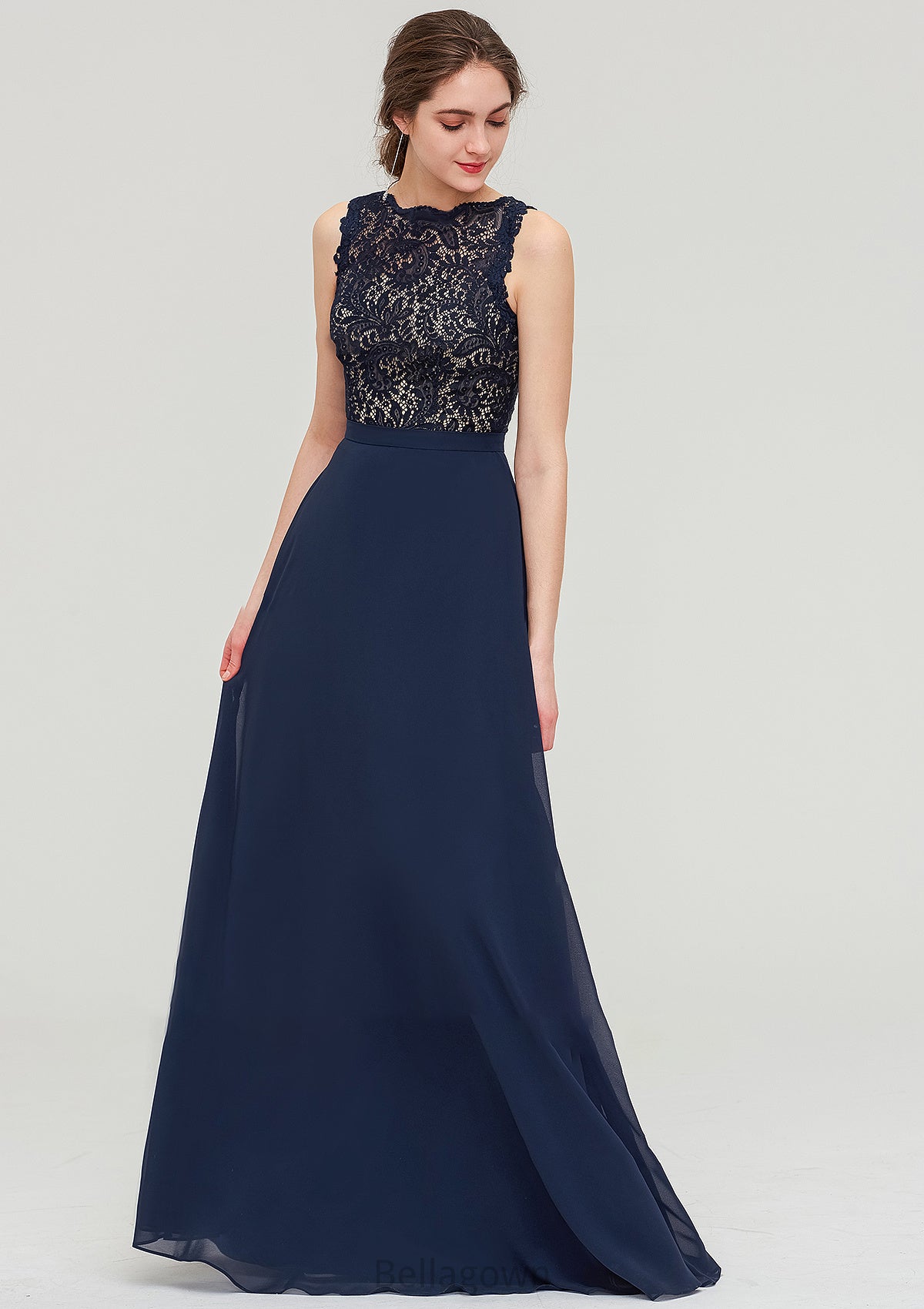 Sleeveless Bateau Long/Floor-Length  Chiffon A-line/Princess Bridesmaid Dresses With Sashes Lace Winnie DNP0025471