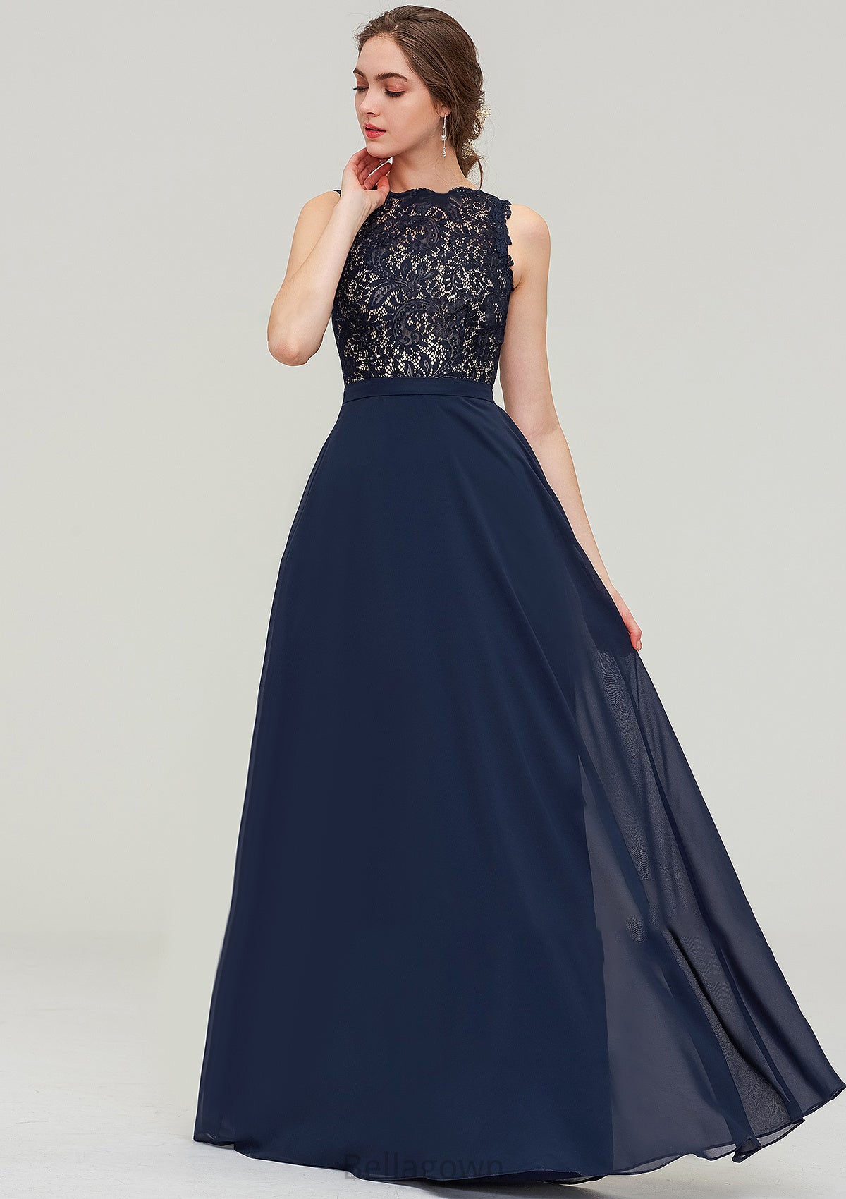 Sleeveless Bateau Long/Floor-Length  Chiffon A-line/Princess Bridesmaid Dresses With Sashes Lace Winnie DNP0025471