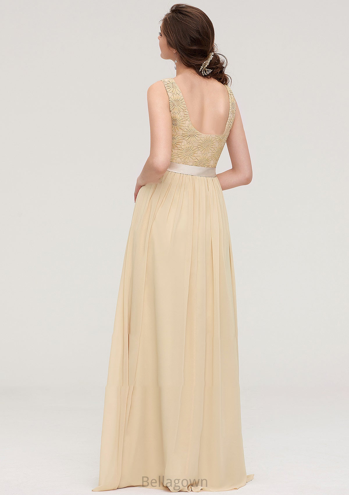 Bateau Sleeveless A-line/Princess Chiffon Long/Floor-Length Bridesmaid Dresses With Sashes Lace Sharon DNP0025472