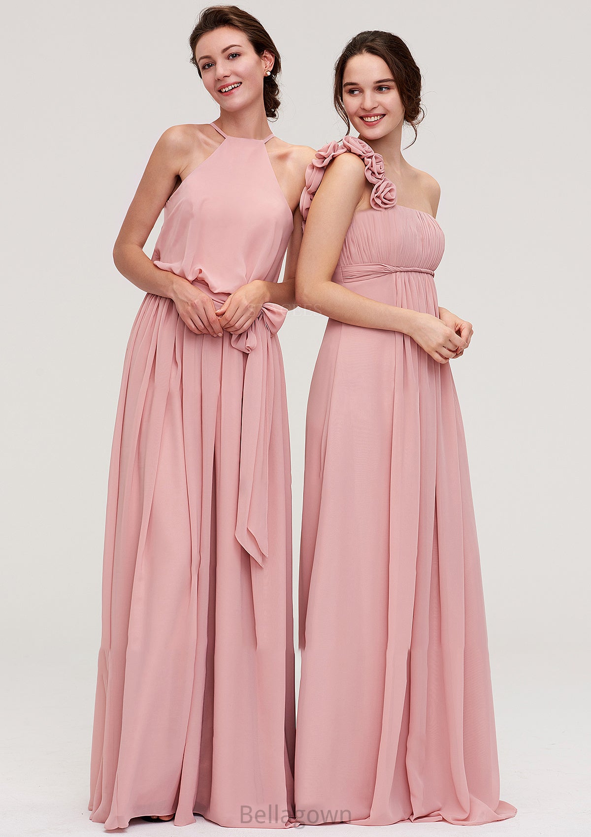 Sleeveless Scoop Neck A-line/Princess Chiffon Long/Floor-Length Bridesmaid Dresseses With Pleated Sashes Rowan DNP0025476