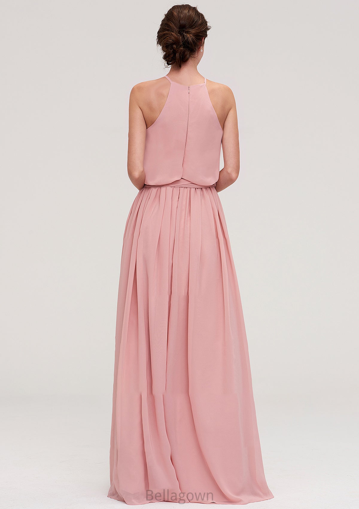 Sleeveless Scoop Neck A-line/Princess Chiffon Long/Floor-Length Bridesmaid Dresseses With Pleated Sashes Rowan DNP0025476