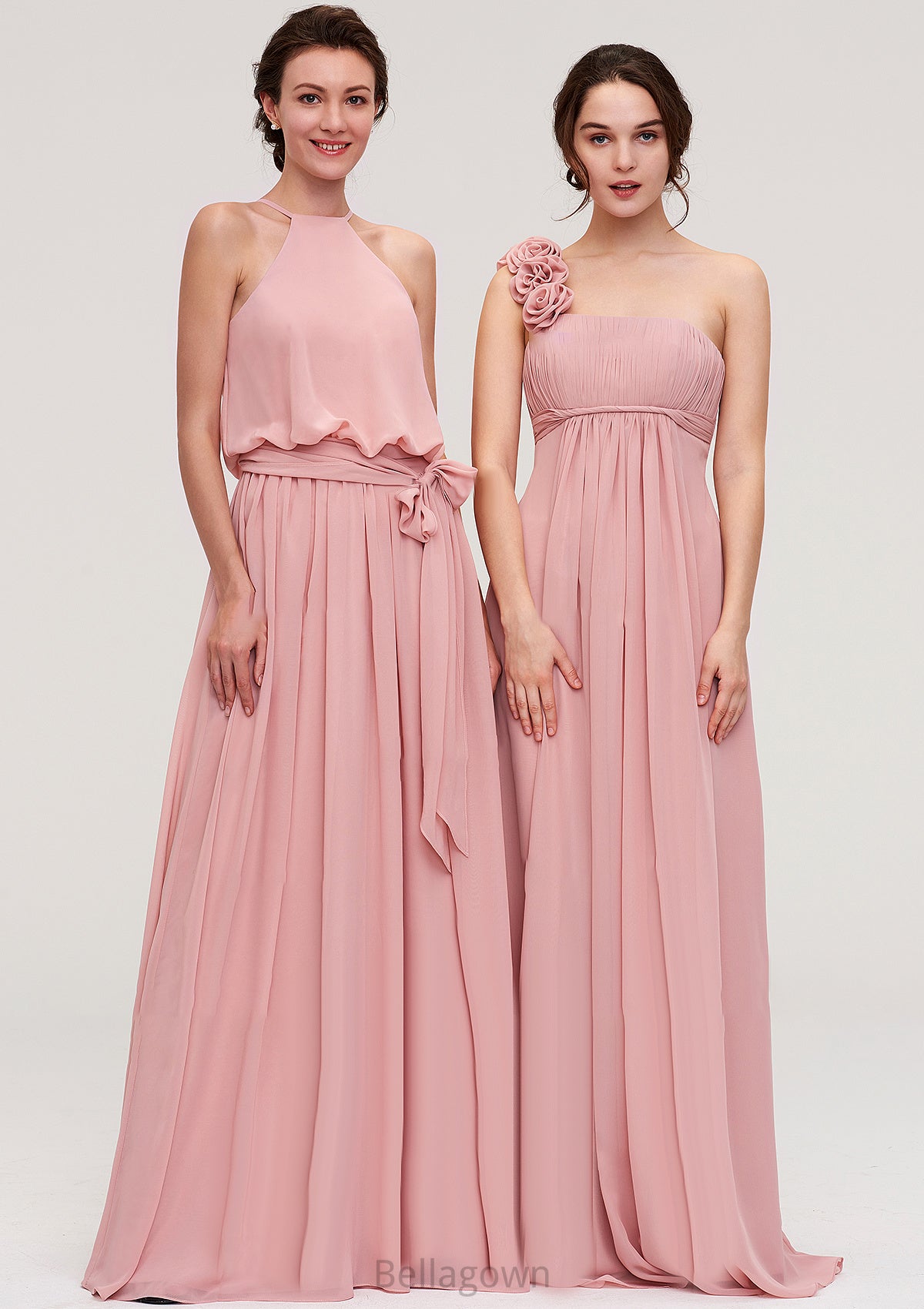 Sleeveless Scoop Neck A-line/Princess Chiffon Long/Floor-Length Bridesmaid Dresseses With Pleated Sashes Rowan DNP0025476